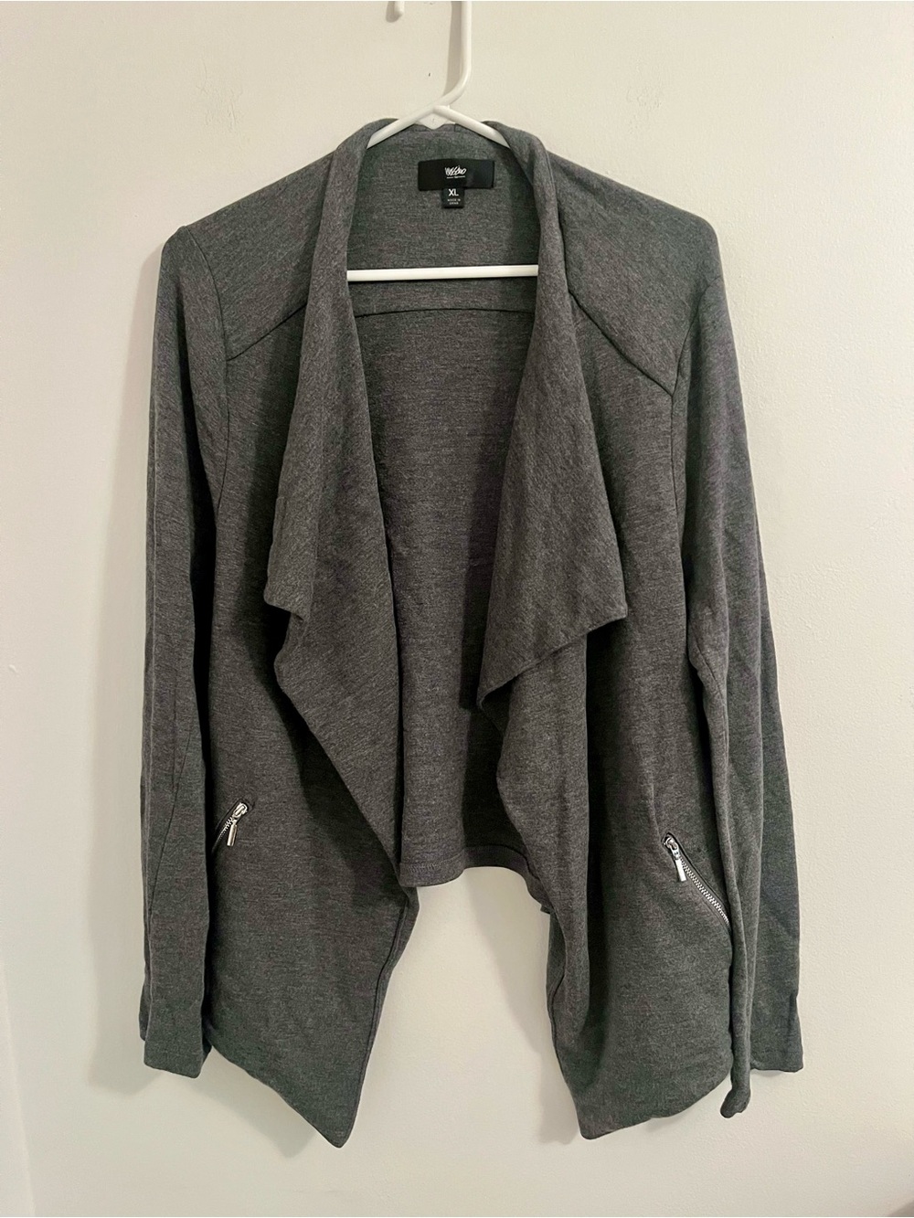 Mossimo Charcoal Gray Open-Front Drape Cardigan with Zip Pockets